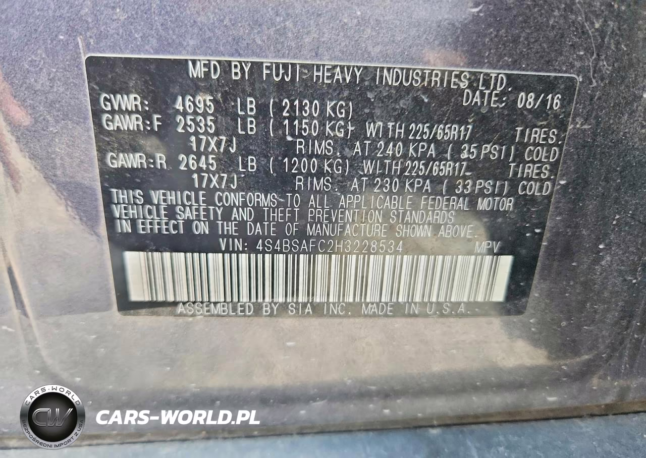 2017 Subaru Outback 2.5I Premium VIN:4S4BSAFC2H3228534 - 13