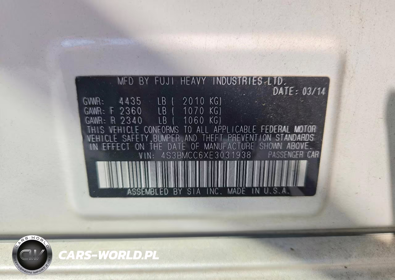 2014 Subaru Legacy 2.5I Premium VIN:4S3BMCC6XE3031938 - 13