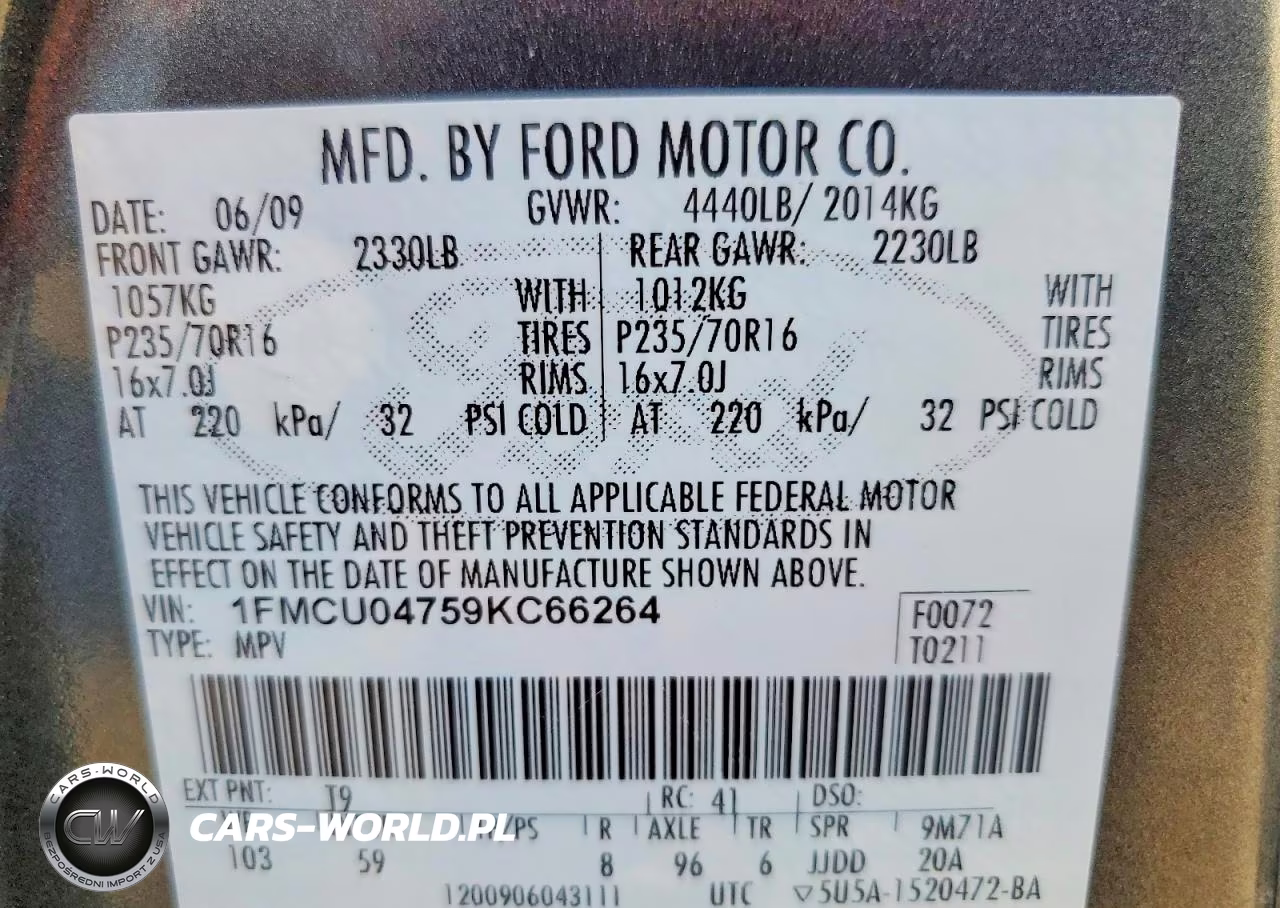 2009 Ford Escape Limited VIN:1FMCU04759KC66264 - 13