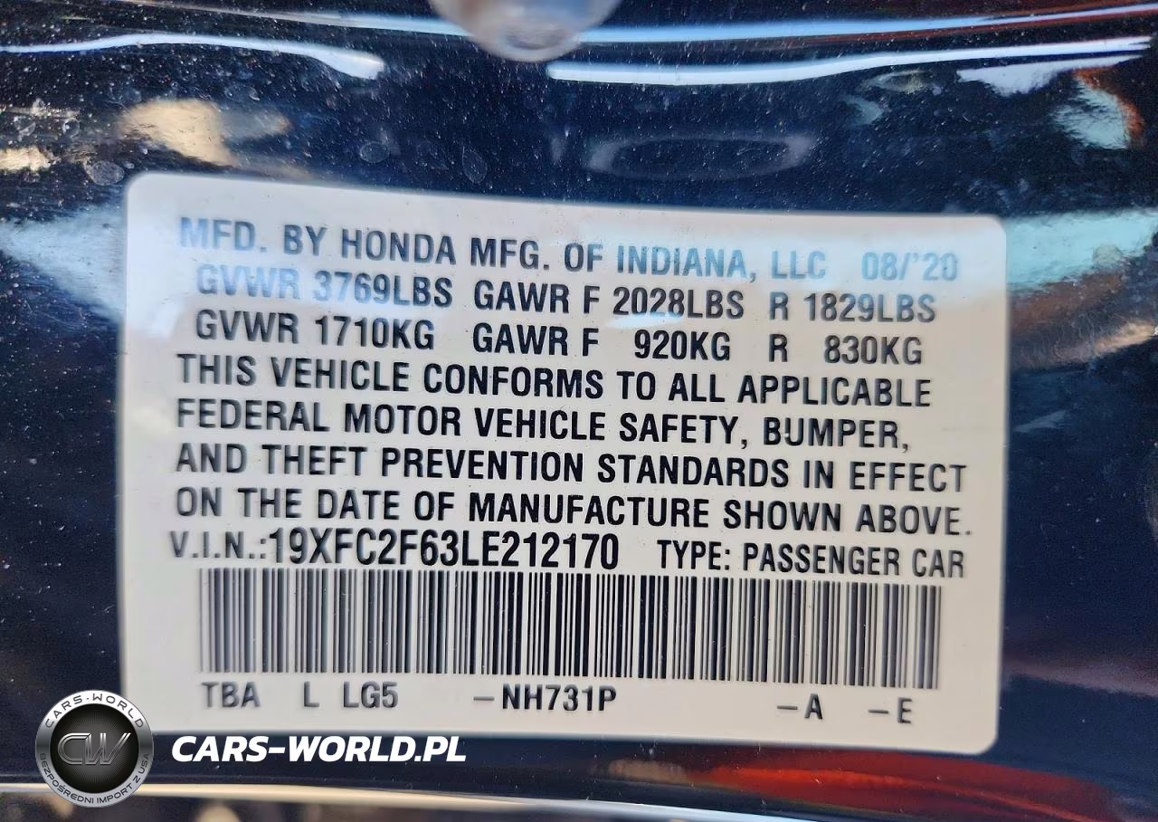 2020 Honda Civic Lx VIN:19XFC2F63LE212170 - 12