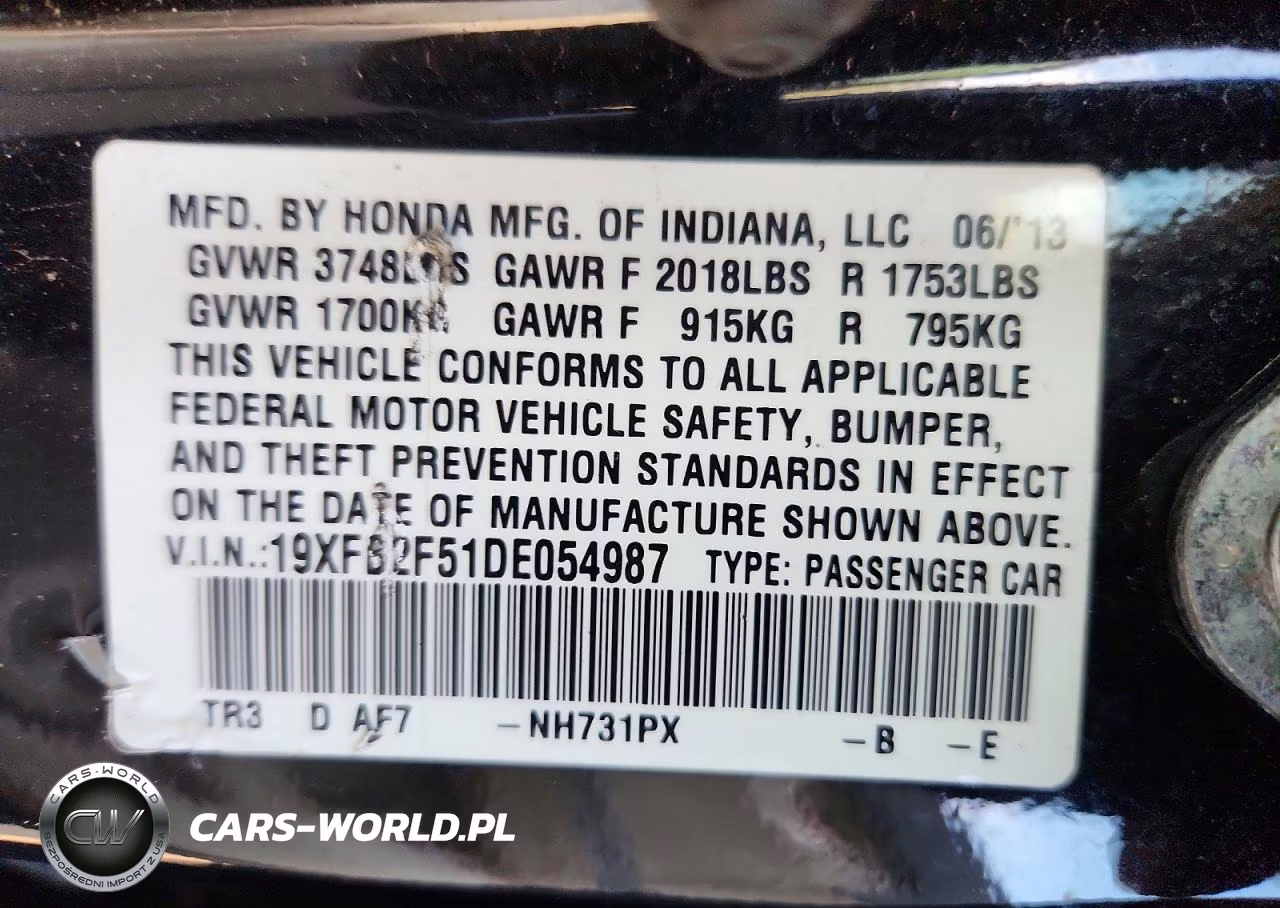 2013 Honda Civic Lx VIN:19XFB2F51DE054987 - 12