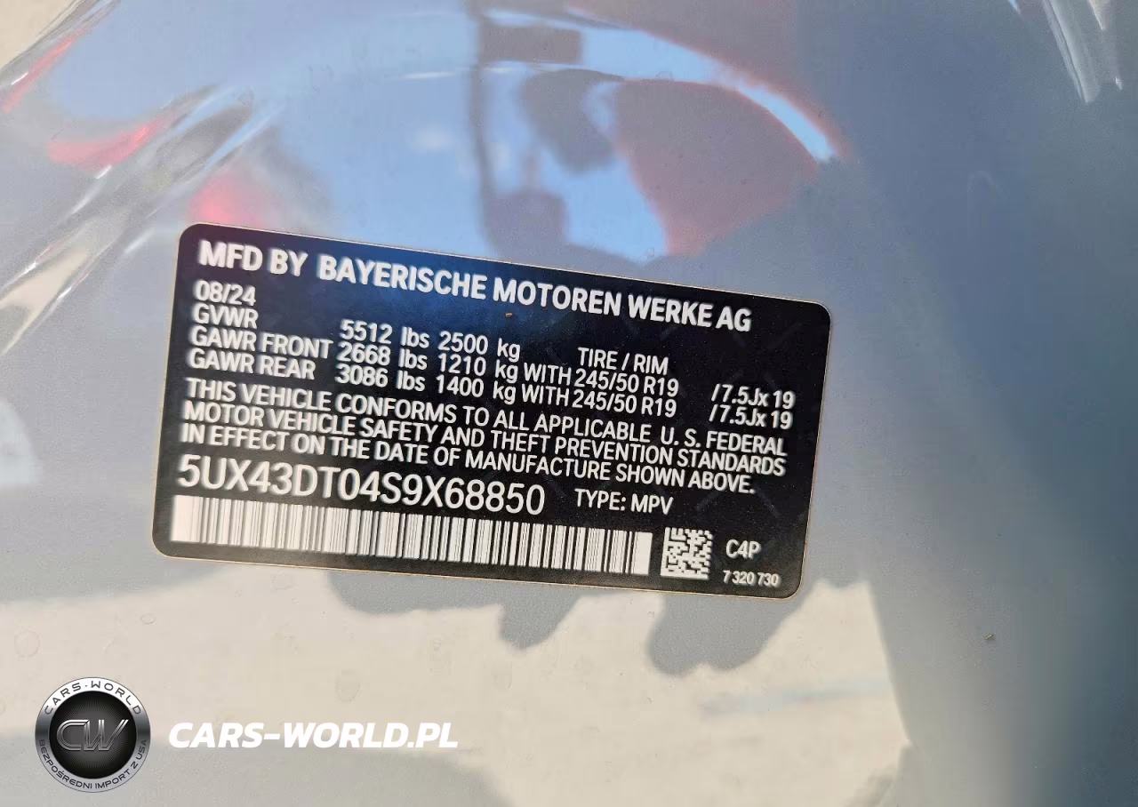 2025 BMW X4 M40I VIN:5UX43DT04S9X68850 - 12