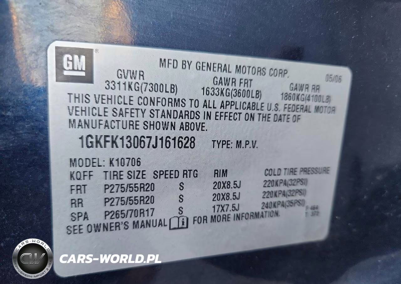2007 GMC Yukon VIN:1GKFK13067J161628 - 13