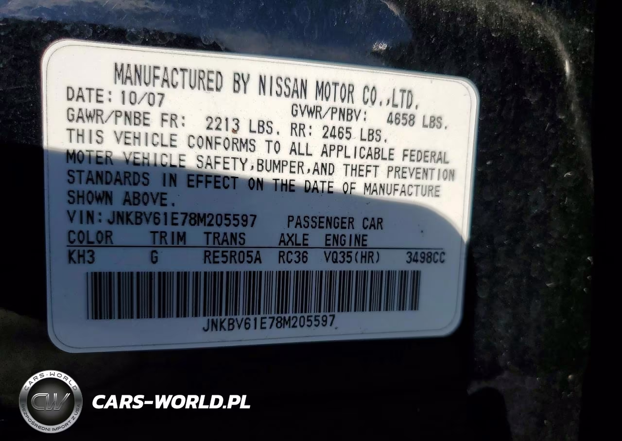 2008 Infiniti G35 Base VIN:JNKBV61E78M205597 - 12