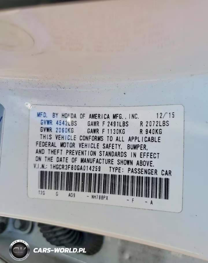 2016 Honda Accord Exl VIN:1HGCR3F80GA014259 - 12