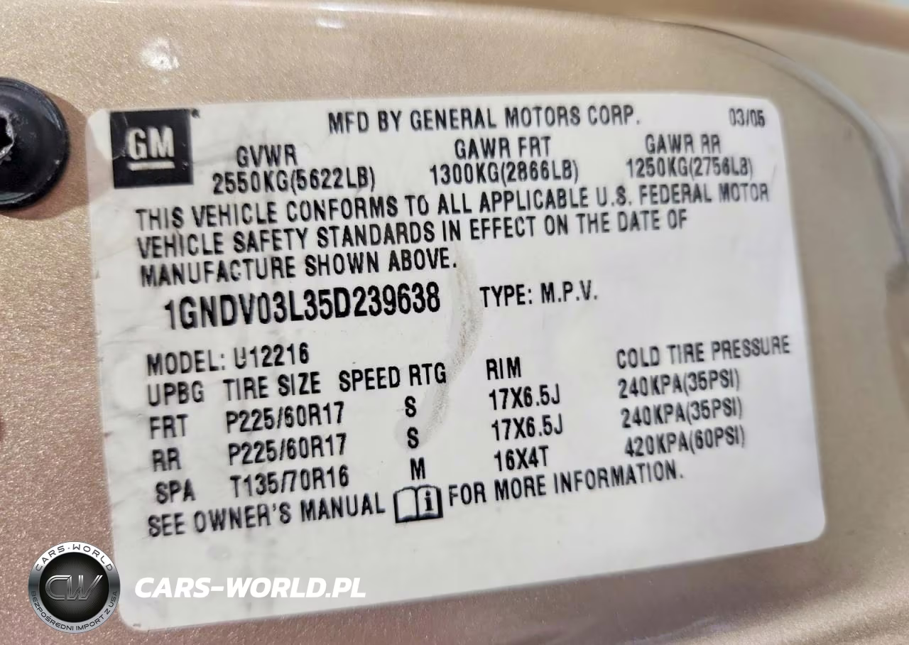 2005 Chevrolet Uplander VIN:1GNDV03L35D239638 - 13