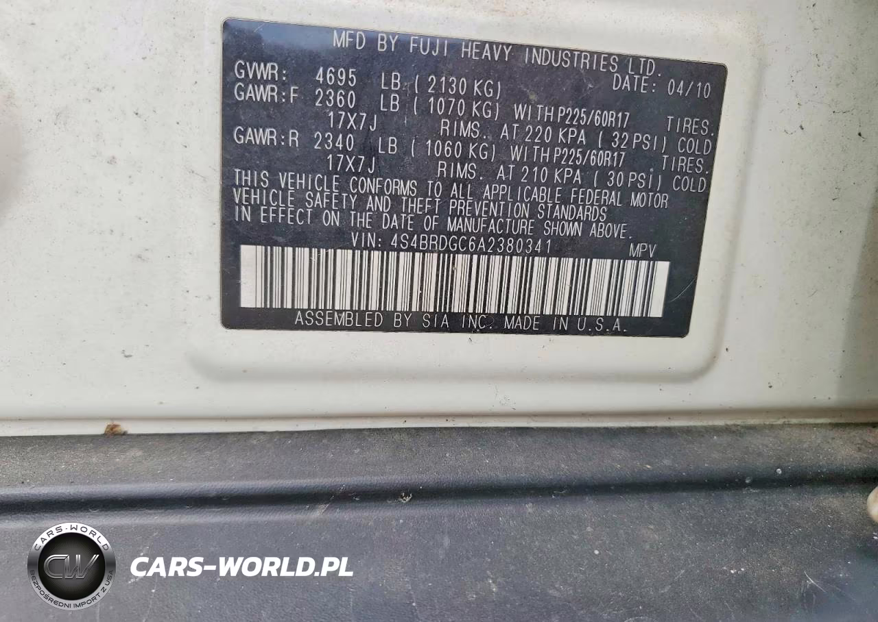 2010 Subaru Outback 3.6R Premium VIN:4S4BRDGC6A2380341 - 13