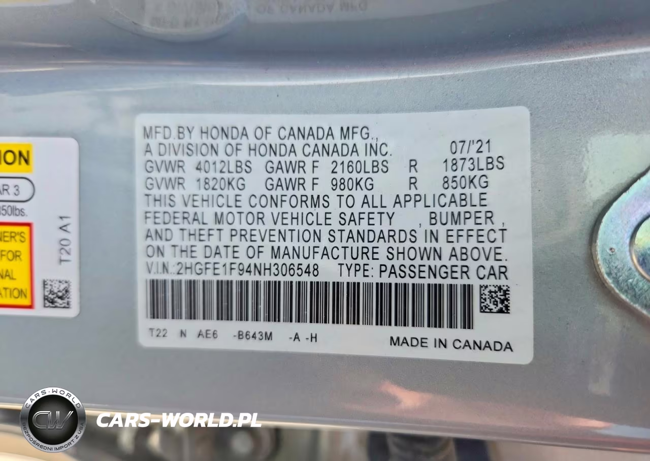 2022 Honda Civic Touring VIN:2HGFE1F94NH306548 - 13