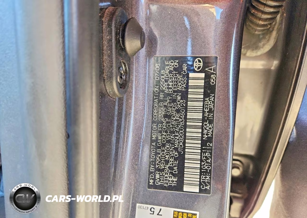 2008 Toyota Prius Base VIN:JTDKB20U783460123 - 12