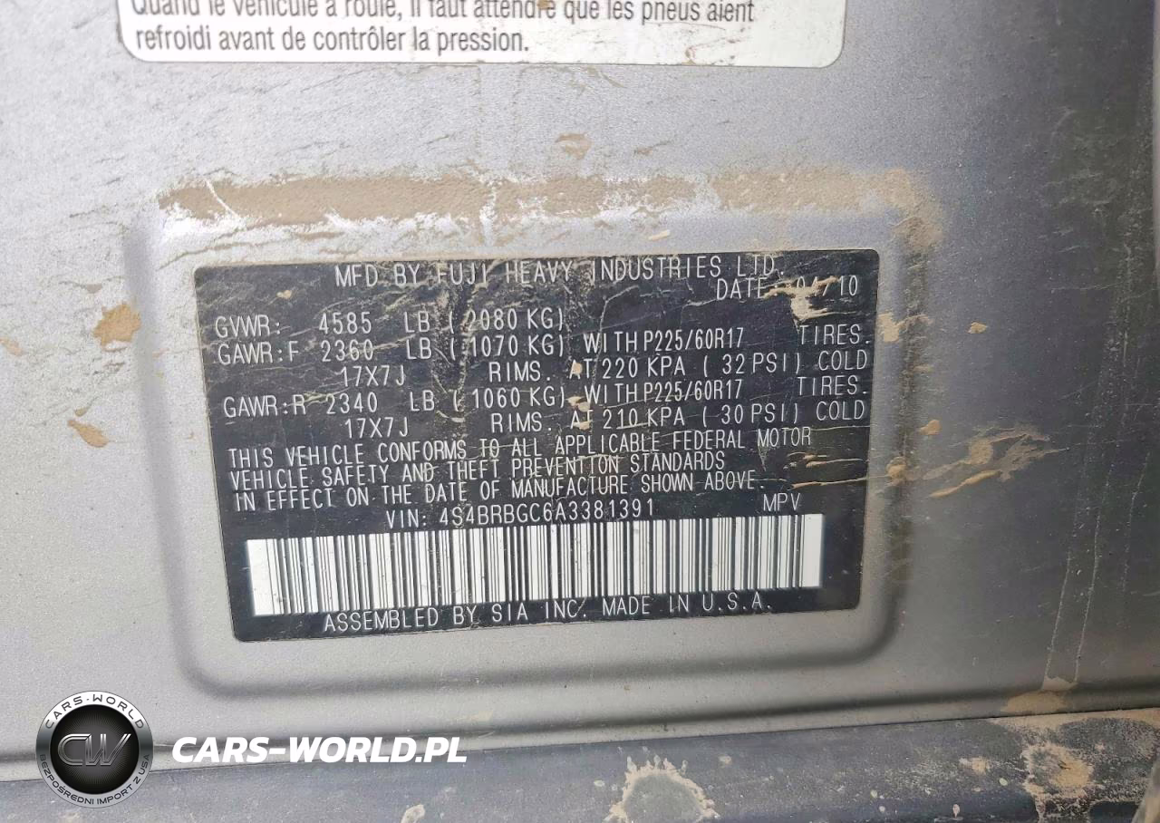 2010 Subaru Outback 2.5I Premium VIN:4S4BRBGC6A3381391 - 12
