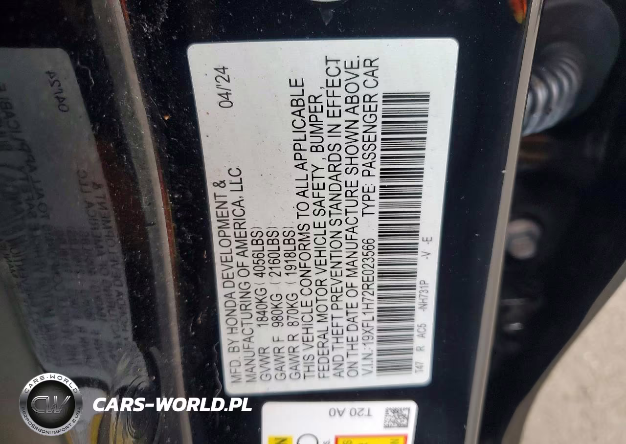 2024 Honda Civic Exl VIN:19XFL1H72RE023566 - 12
