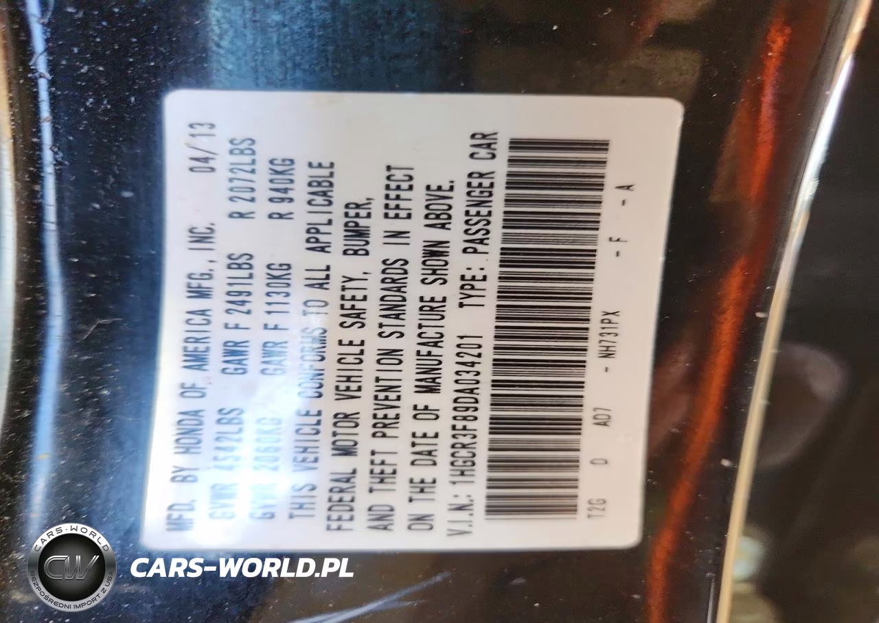 2013 Honda Accord Exl VIN:1HGCR3F89DA034201 - 13