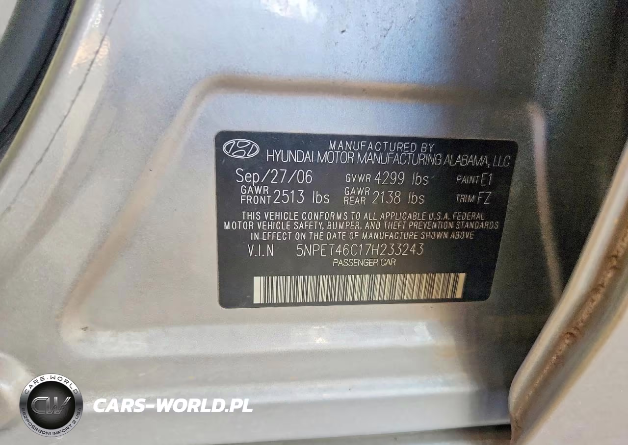 2007 Hyundai Sonata Gls VIN:5NPET46C17H233243 - 12