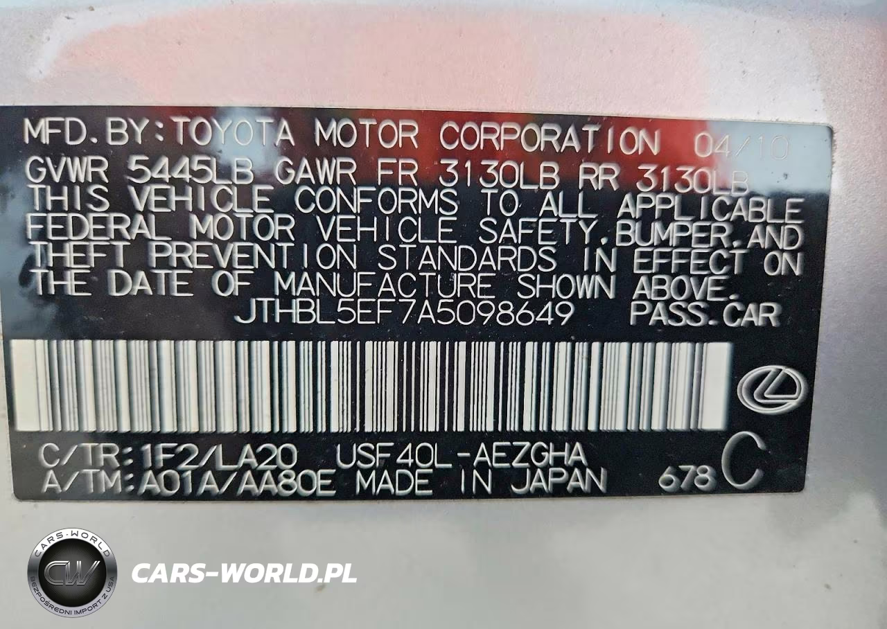 2010 Lexus Ls 460 VIN:JTHBL5EF7A5098649 - 12