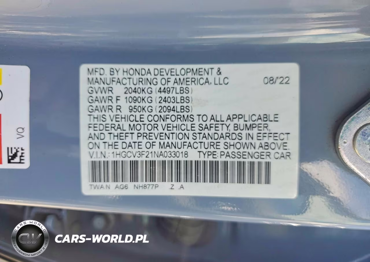 2022 Honda Accord Hybrid Sport VIN:1HGCV3F21NA033018 - 12