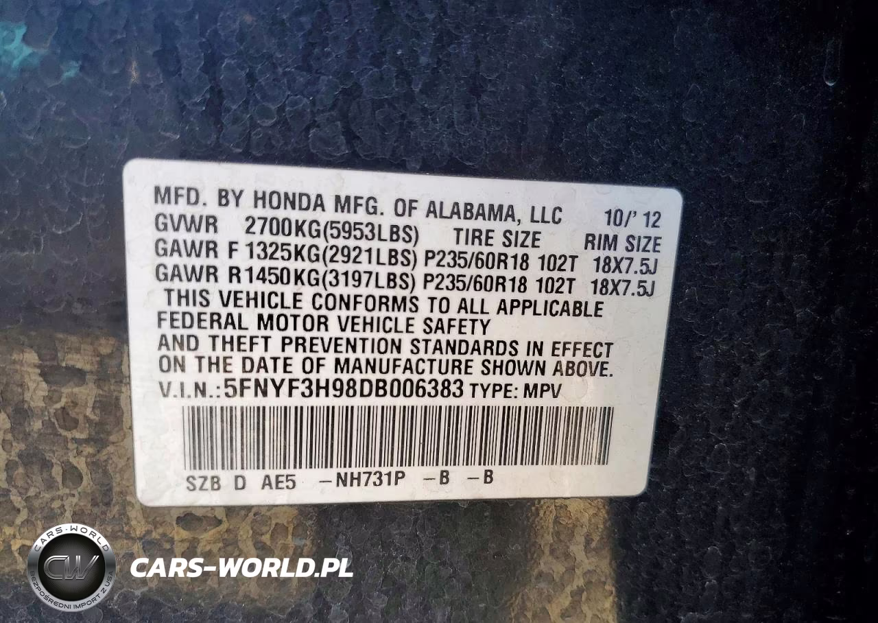 2013 Honda Pilot Touring VIN:5FNYF3H98DB006383 - 13