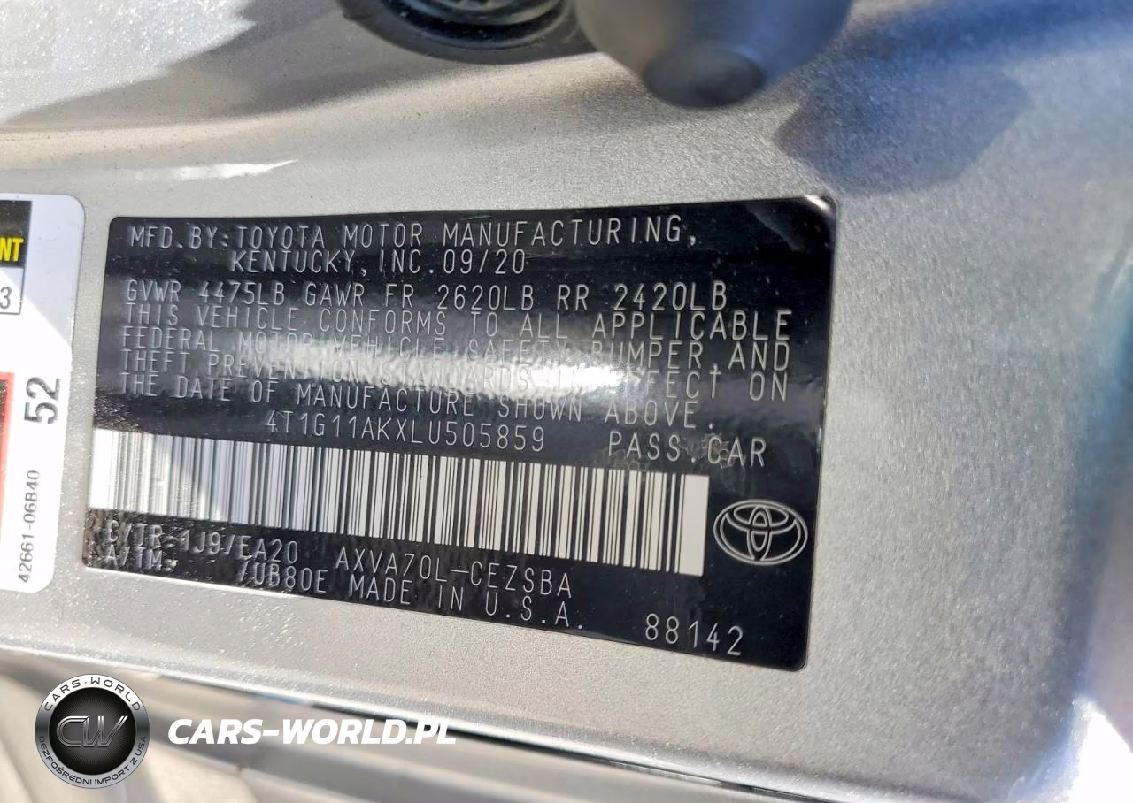 2020 Toyota Camry Se VIN:4T1G11AKXLU505859 - 13