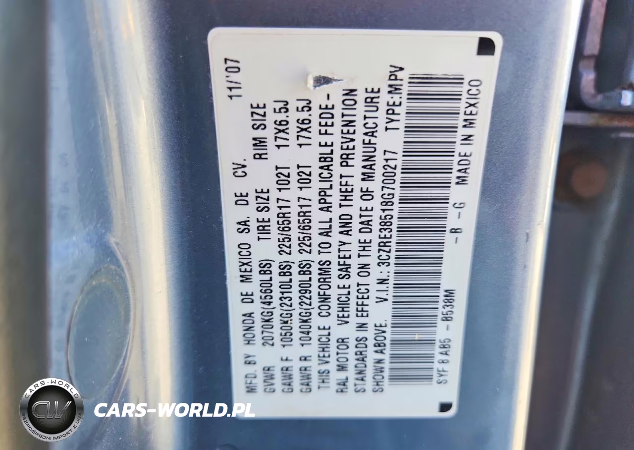 2008 Honda Cr-V Ex VIN:3CZRE38518G700217 - 12