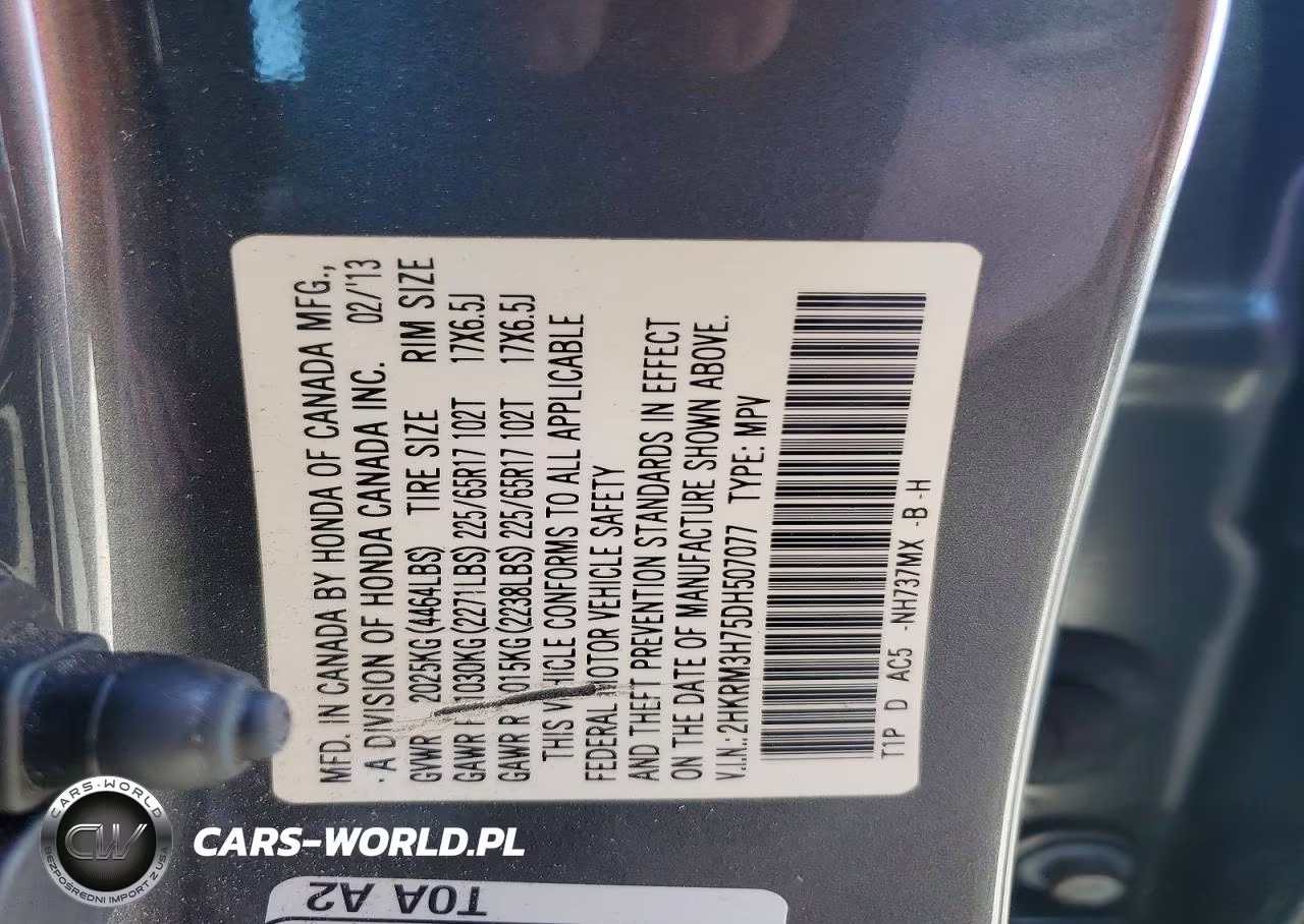 2013 Honda Cr-V Exl VIN:2HKRM3H75DH507077 - 13