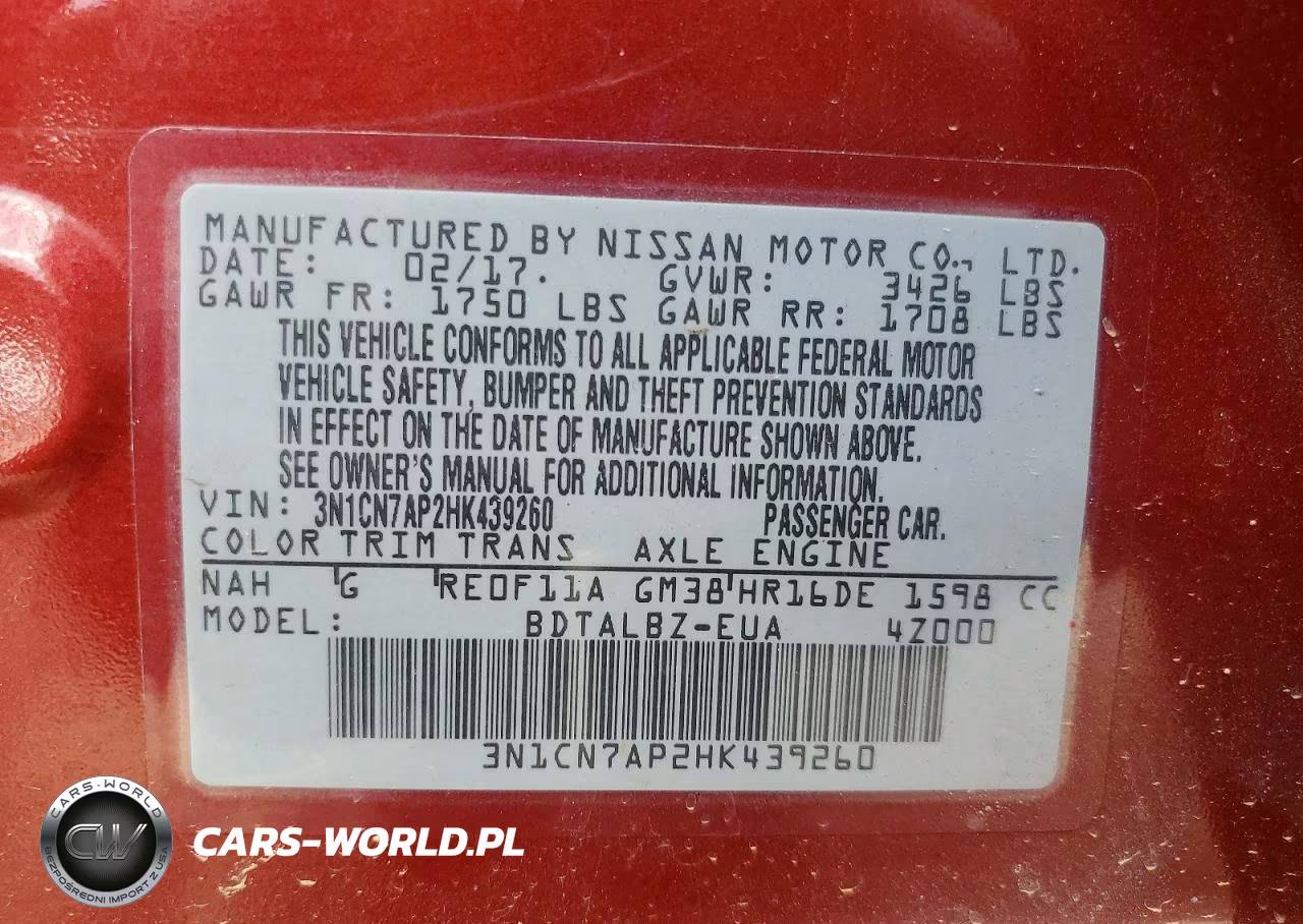2017 Nissan Versa 1.6 Sv VIN:3N1CN7AP2HK439260 - 13