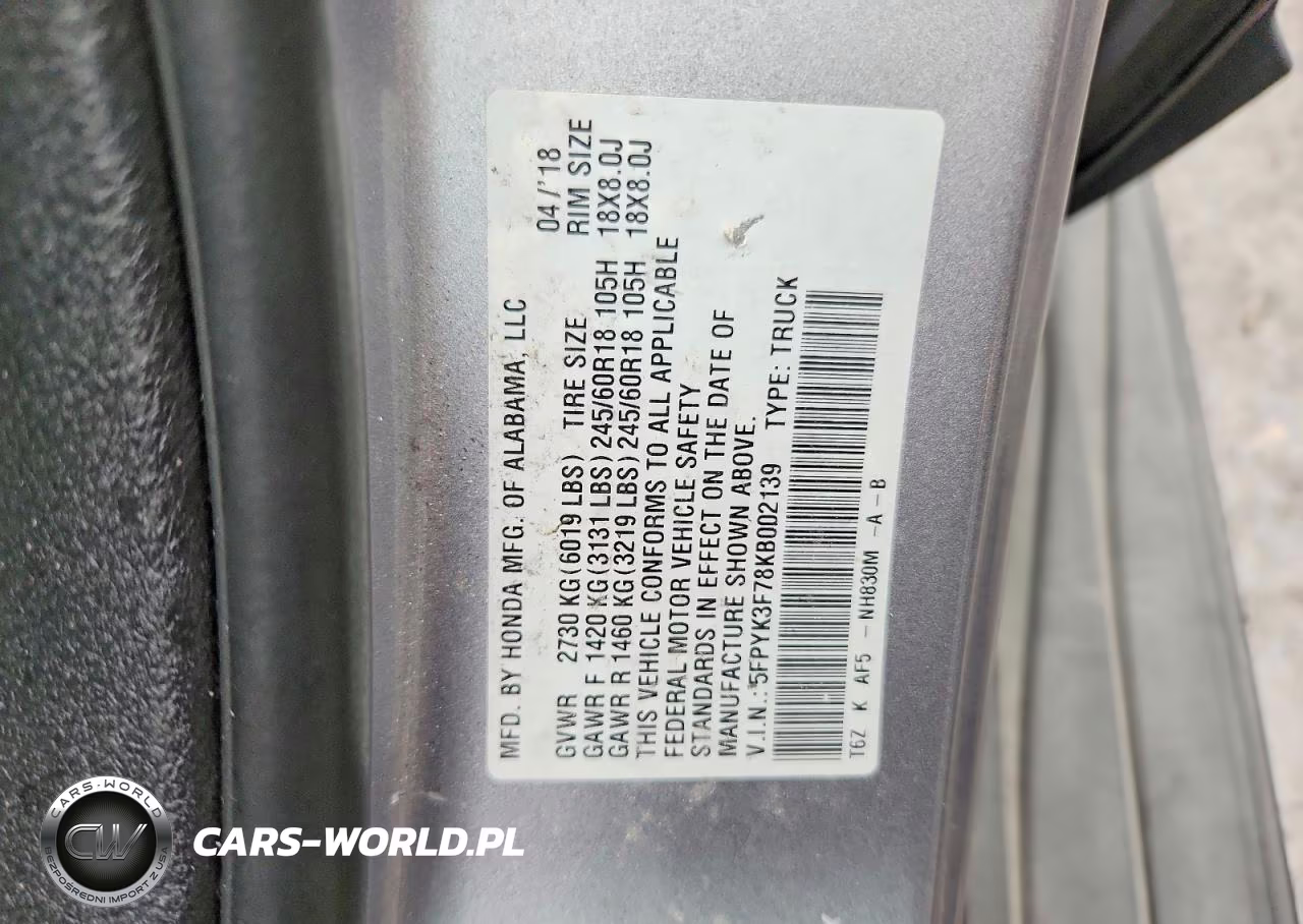 2019 Honda Ridgeline Rtl VIN:5FPYK3F78KB002139 - 12
