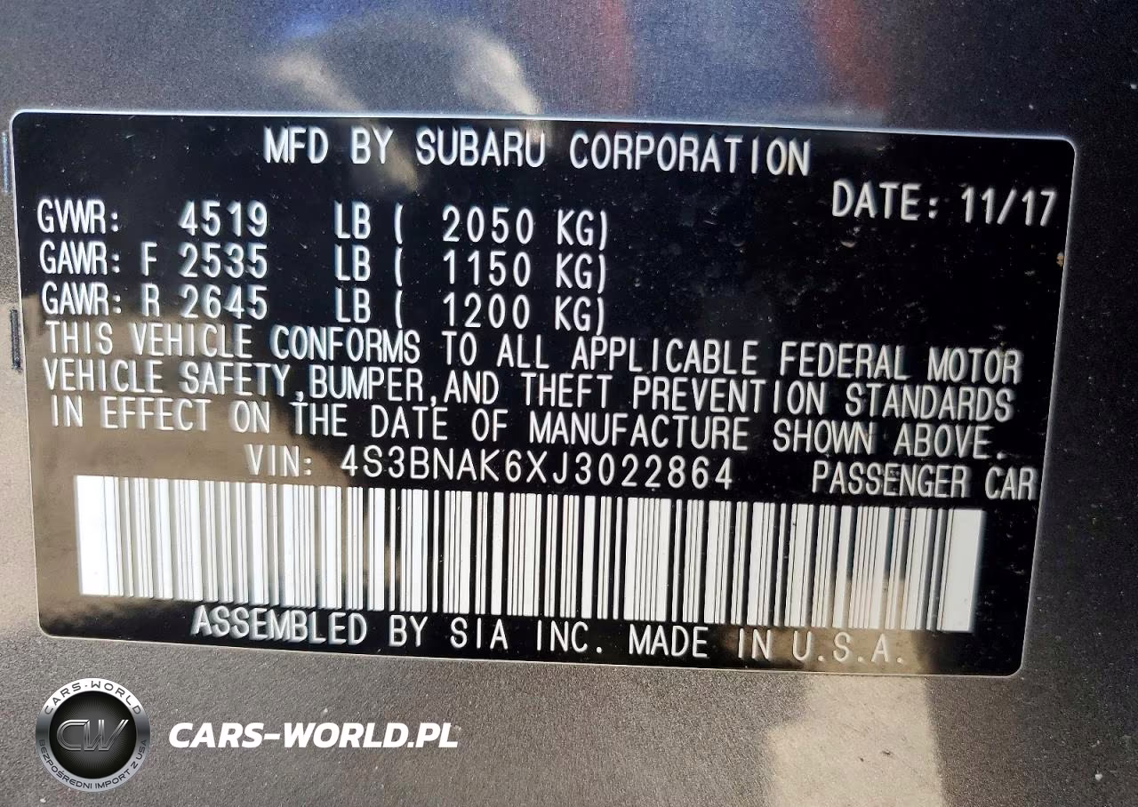 2018 Subaru Legacy 2.5I Limited VIN:4S3BNAK6XJ3022864 - 12