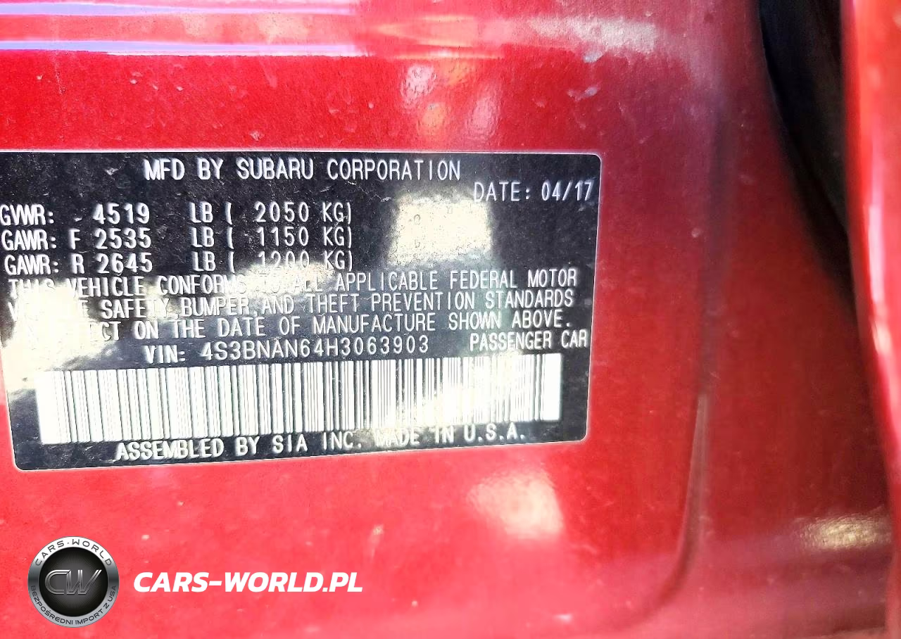 2017 Subaru Legacy 2.5I Limited VIN:4S3BNAN64H3063903 - 12