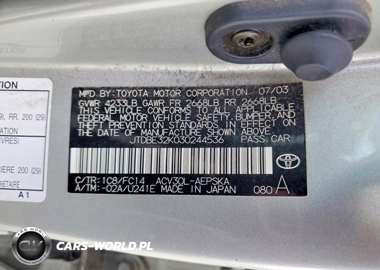 2003 Toyota Camry Se VIN:JTDBE32K030244536 - 12
