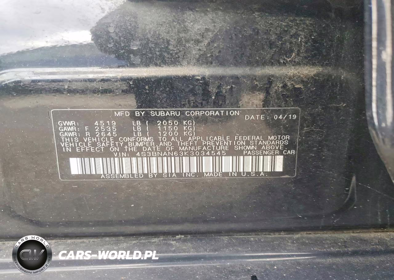 2019 Subaru Legacy 2.5I Limited VIN:4S3BNAN63K3034545 - 12