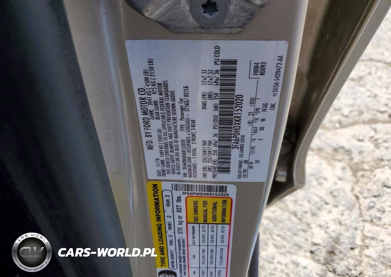 2019 Ford Fusion Se VIN:3FA6P0HDXKR152020 - 12