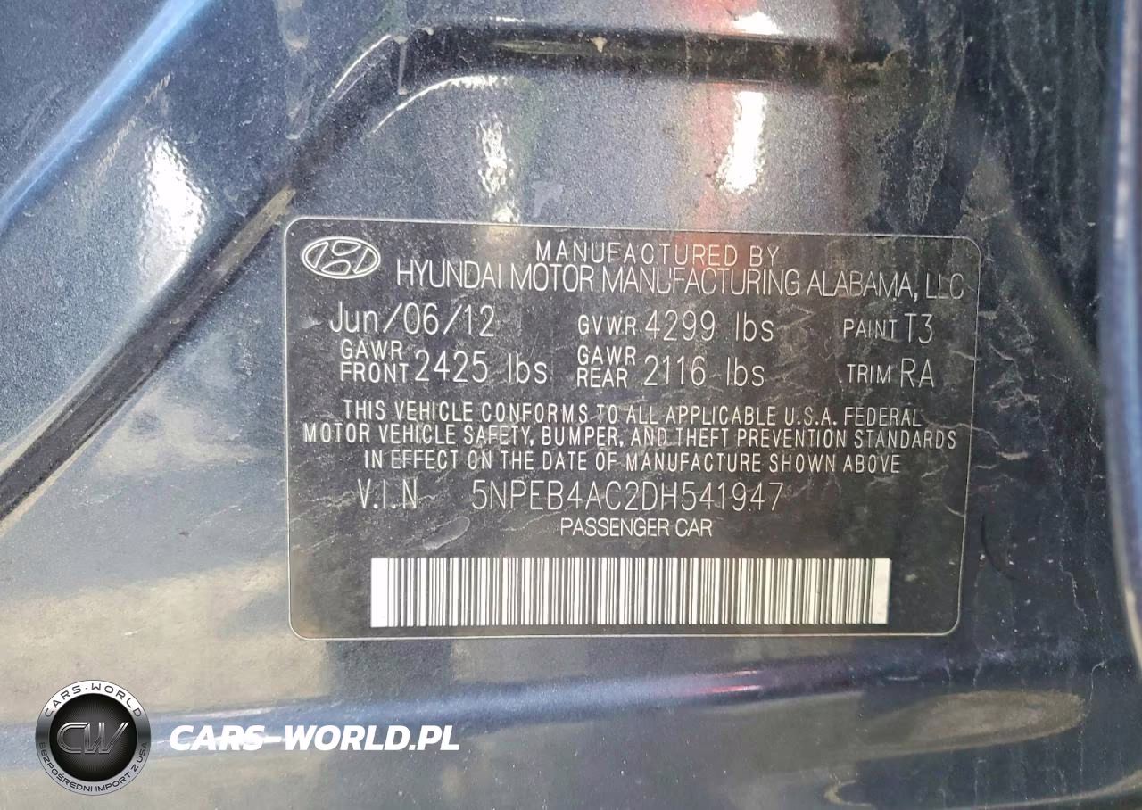 2013 Hyundai Sonata Gls VIN:5NPEB4AC2DH541947 - 12