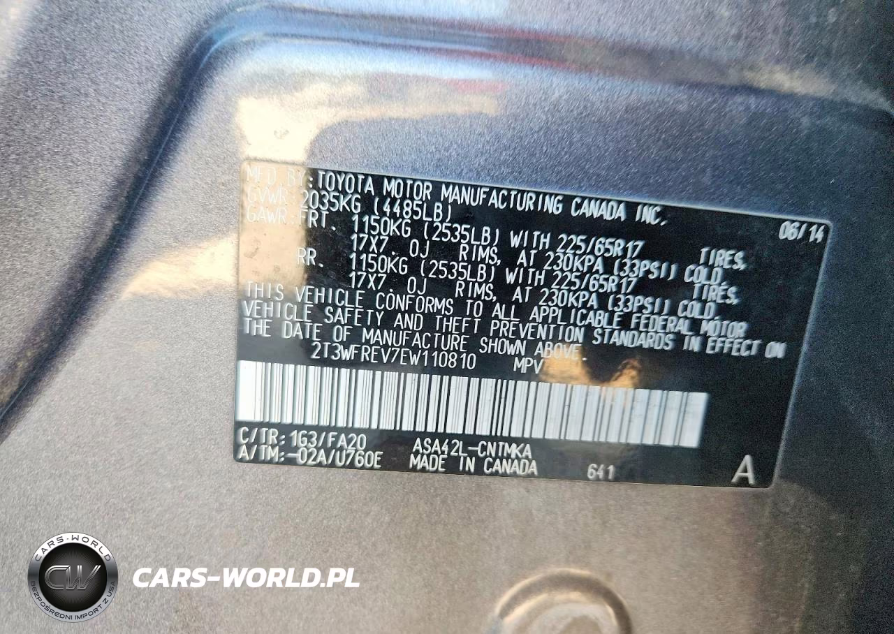 2014 Toyota Rav4 Xle VIN:2T3WFREV7EW110810 - 14