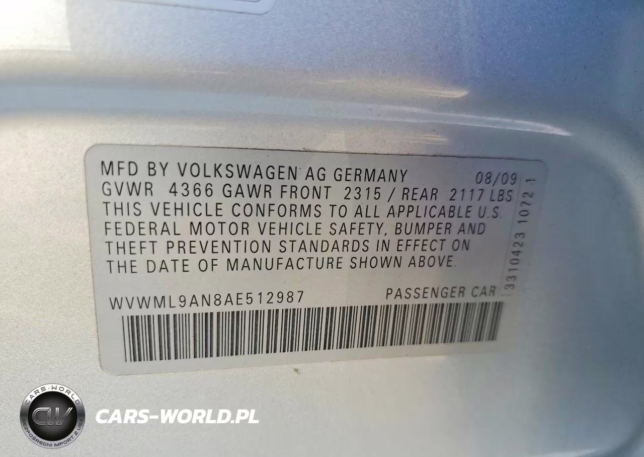 2010 Volkswagen Cc Sport VIN:WVWML9AN8AE512987 - 13
