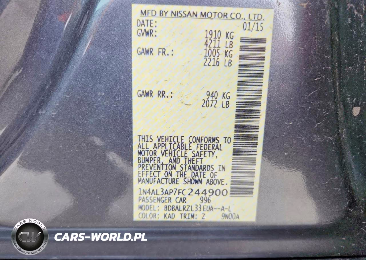 2015 Nissan Altima 2.5 Sl VIN:1N4AL3AP7FC244900 - 13