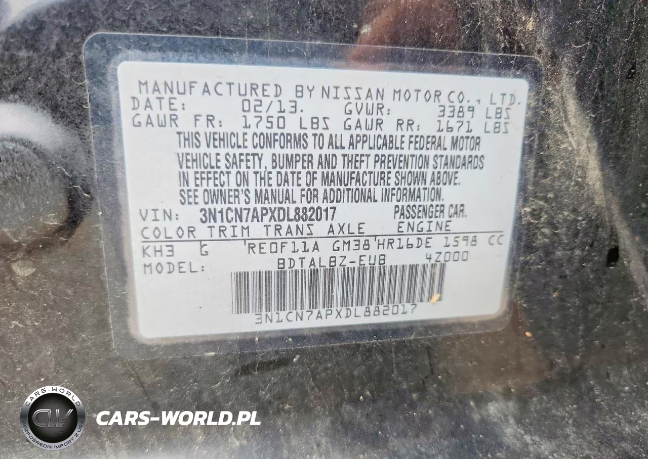 2013 Nissan Versa 1.6 S VIN:3N1CN7APXDL882017 - 12