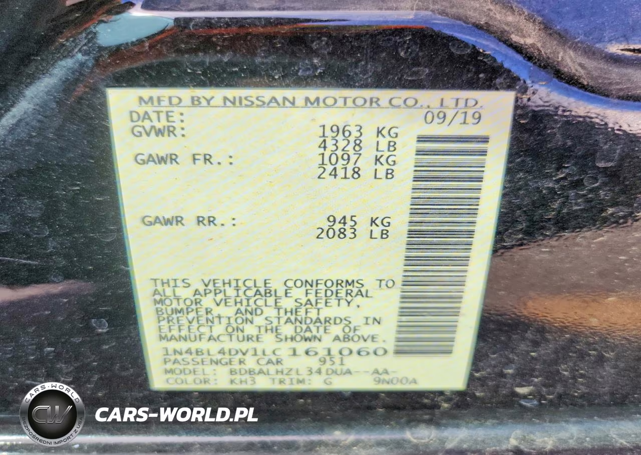 2020 Nissan Altima Sv VIN:1N4BL4DV1LC161060 - 12