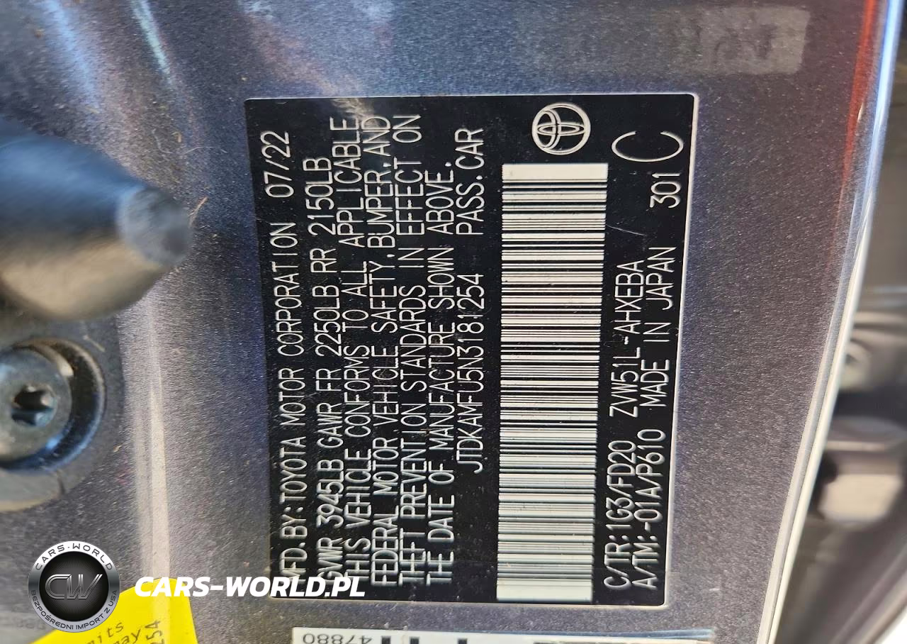 2022 Toyota Prius Le VIN:JTDKAMFU5N3181254 - 13