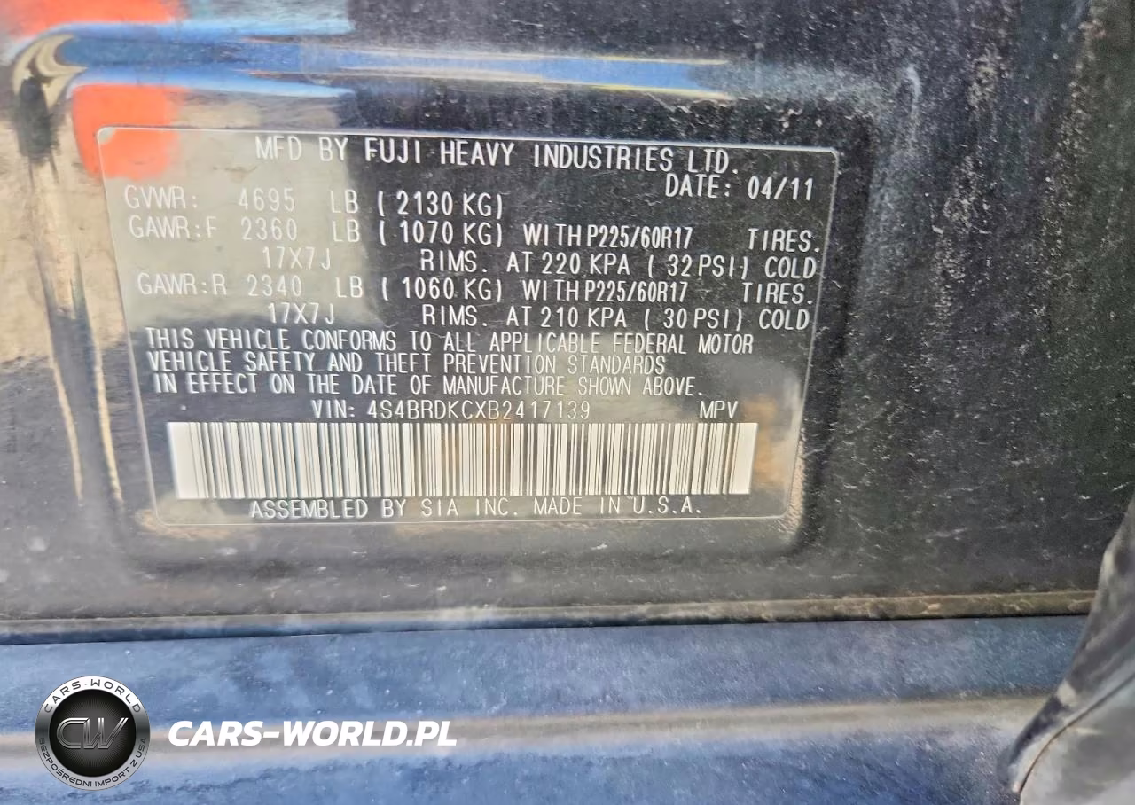 2011 Subaru Outback 3.6R Limited VIN:4S4BRDKCXB2417139 - 12