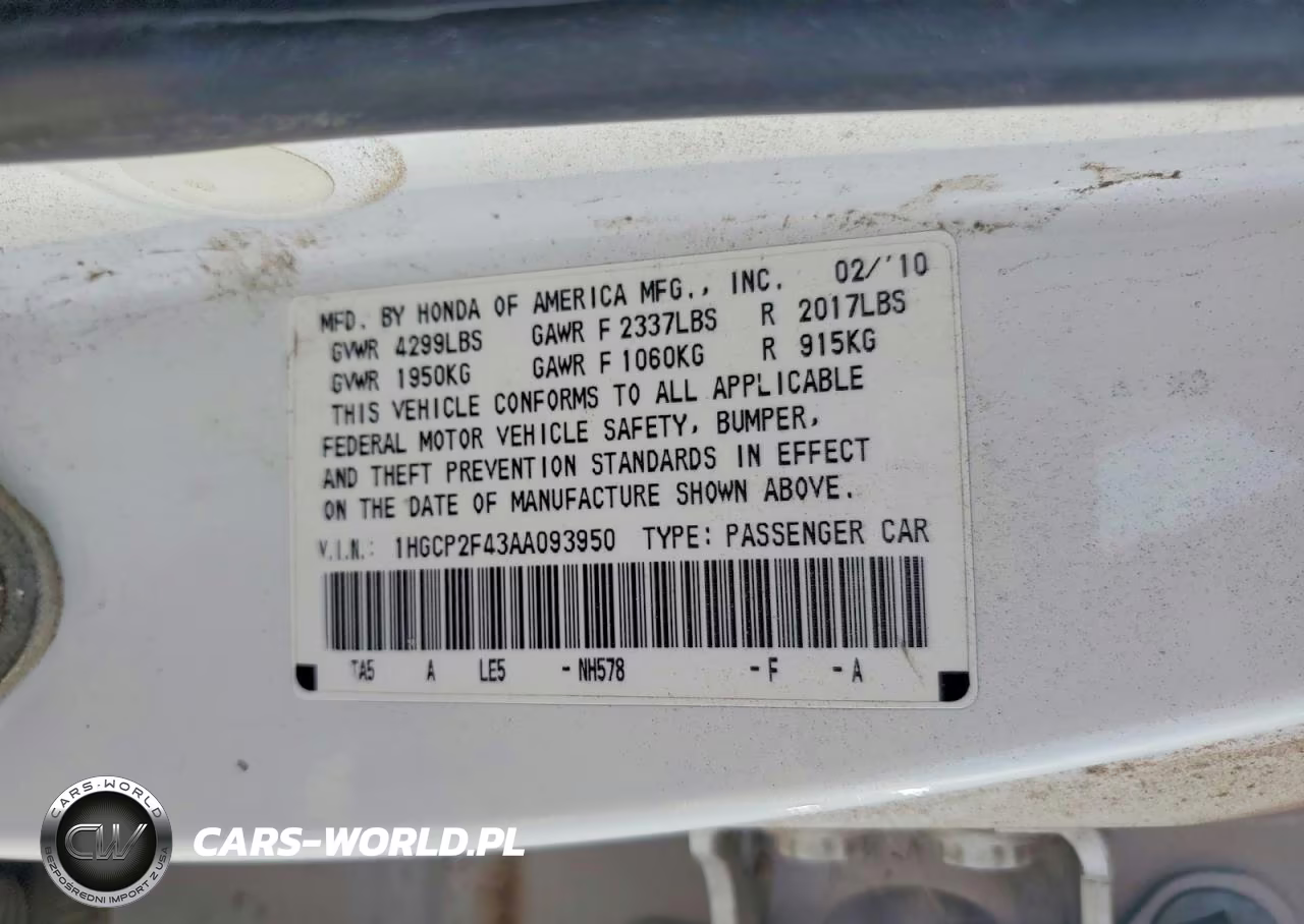 2010 Honda Accord Lxp VIN:1HGCP2F43AA093950 - 12