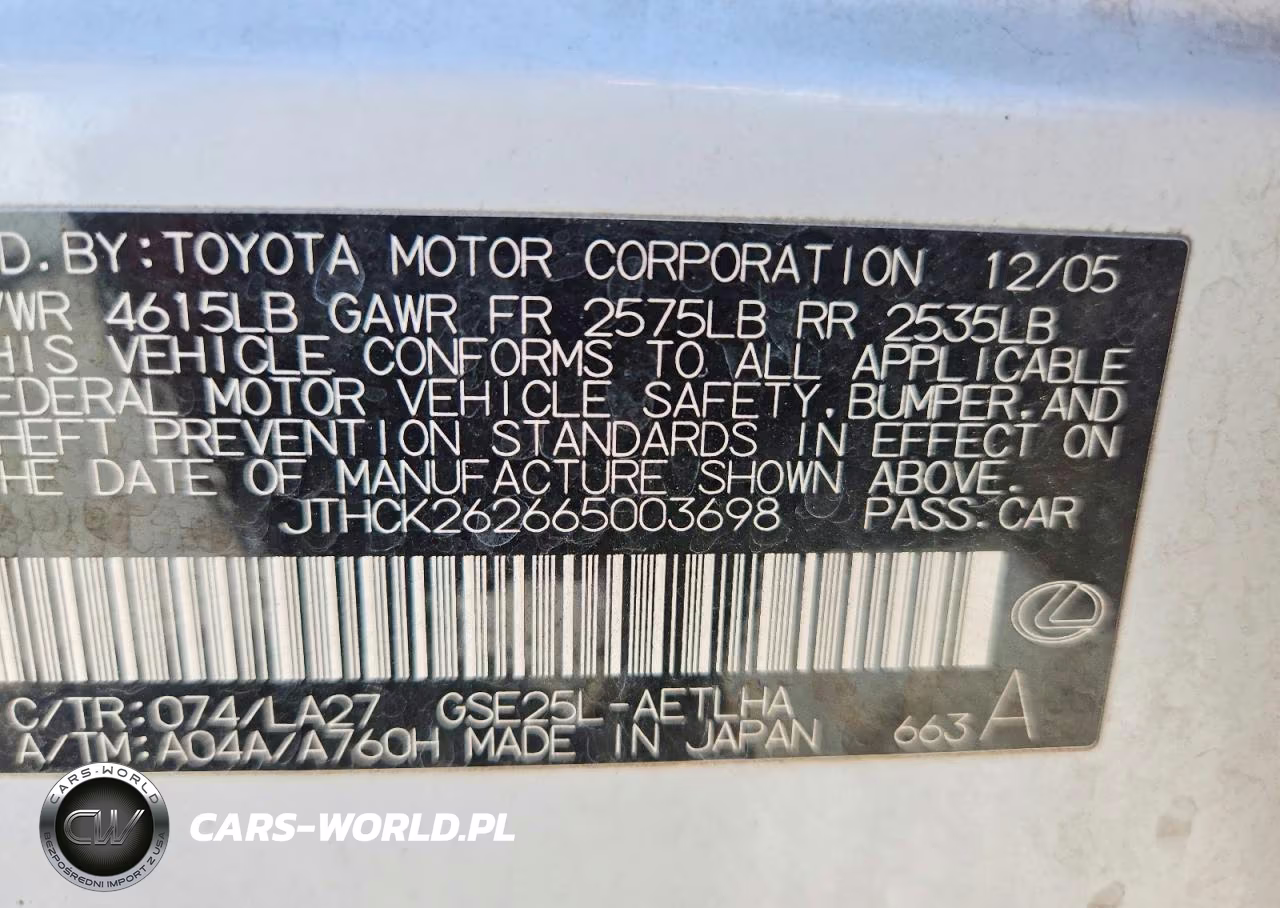 2006 Lexus Is 250 VIN:JTHCK262665003698 - 12