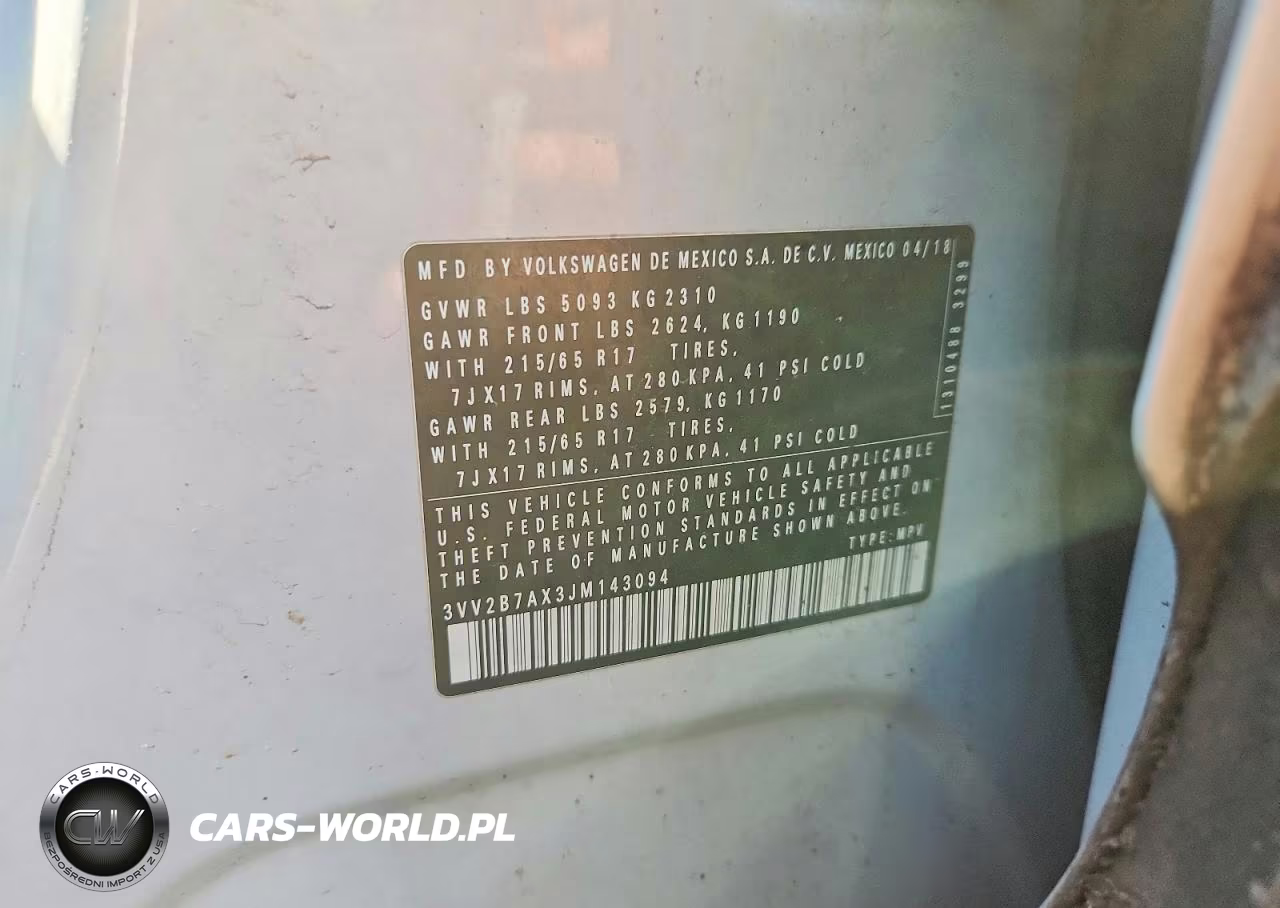 2018 Volkswagen Tiguan Se VIN:3VV2B7AX3JM143094 - 13