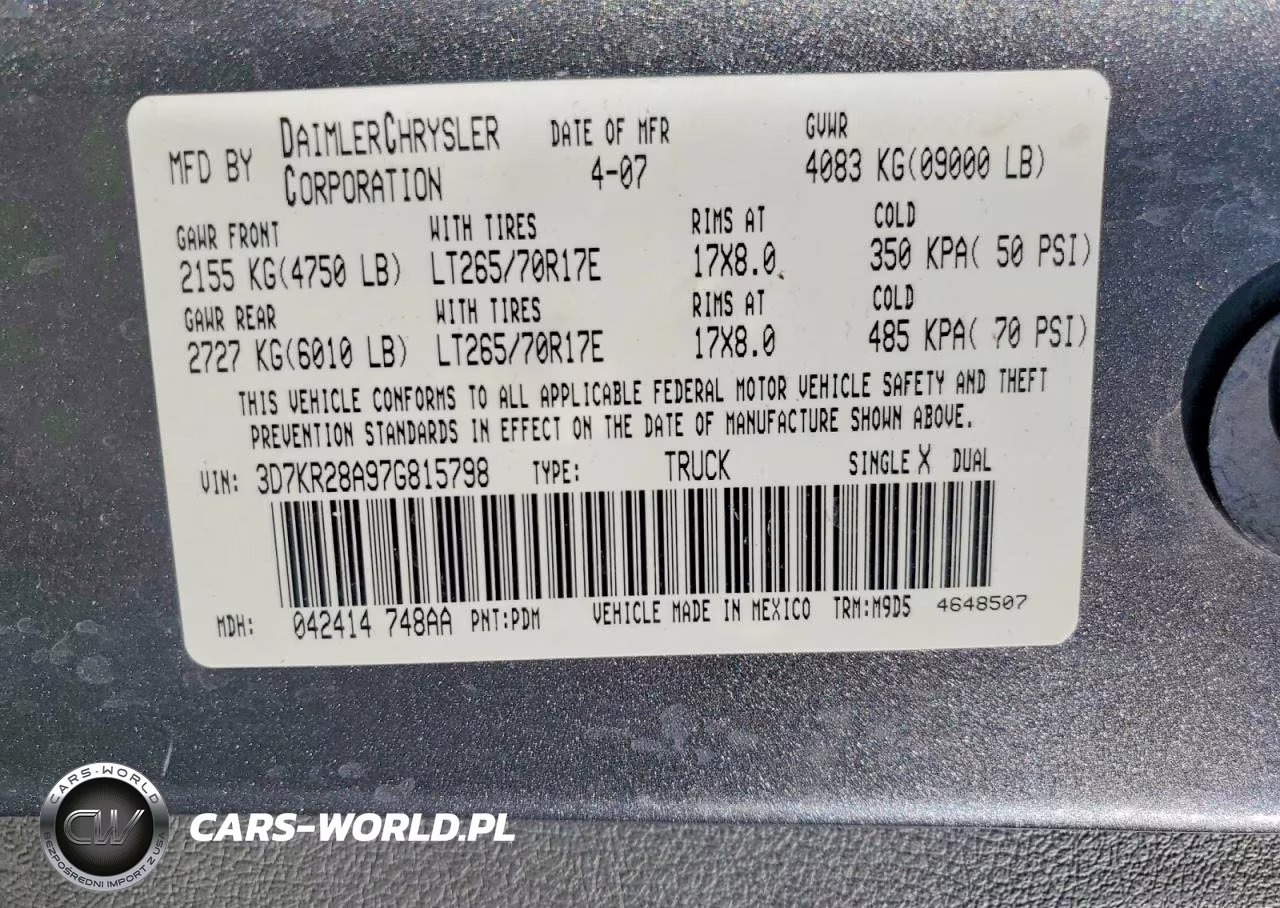 2007 Dodge Ram 2500 St VIN:3D7KR28A97G815798 - 12