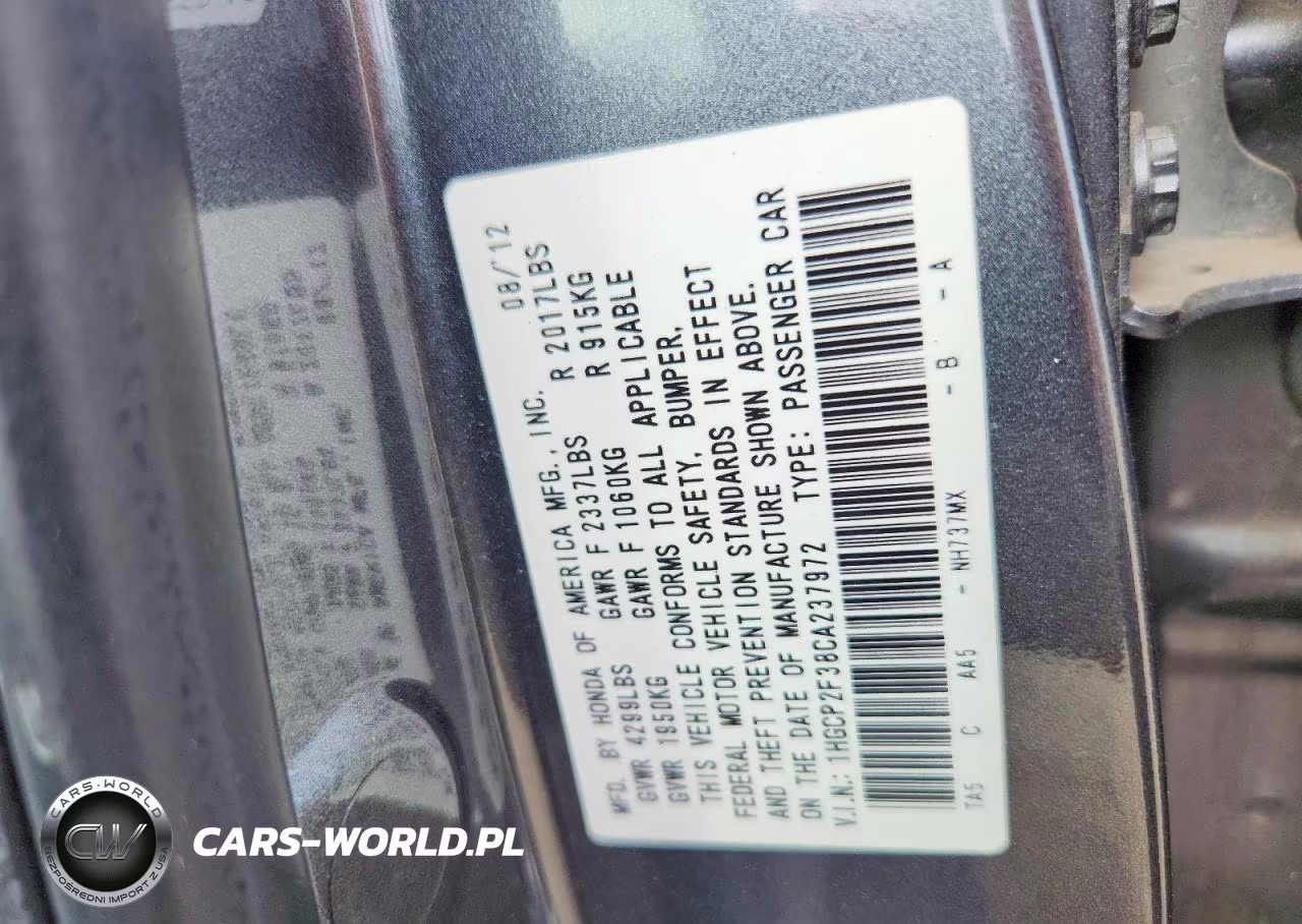 2012 Honda Accord Lx VIN:1HGCP2F38CA237972 - 13