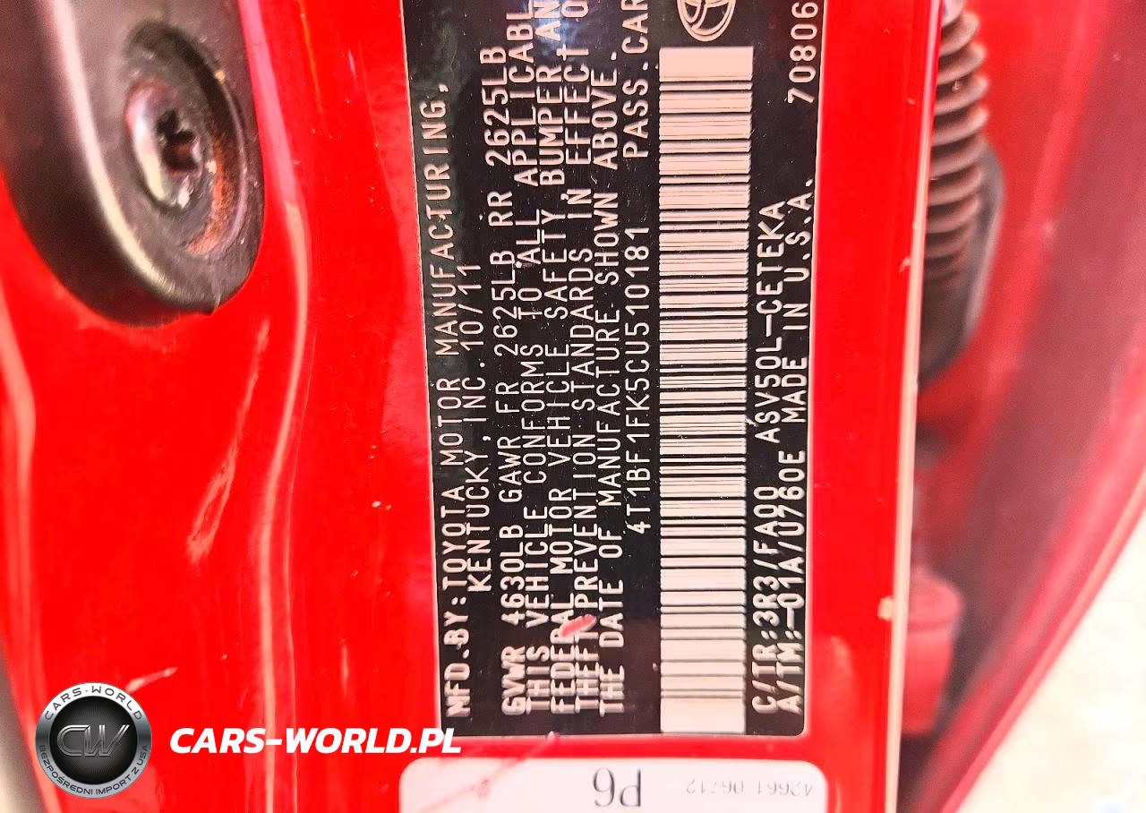 2012 Toyota Camry L VIN:4T1BF1FK5CU510181 - 12