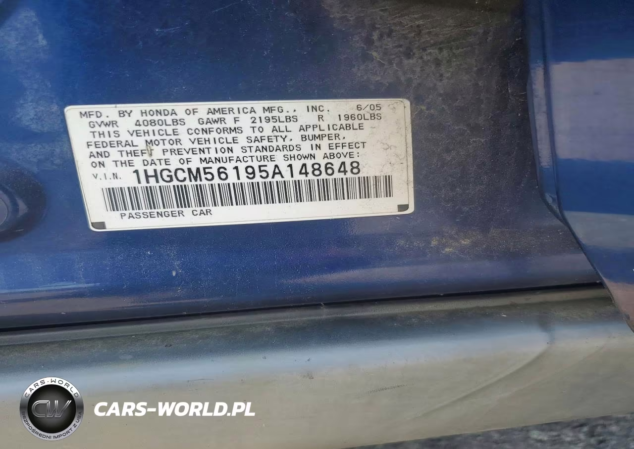 2005 Honda Accord Dx VIN:1HGCM56195A148648 - 12