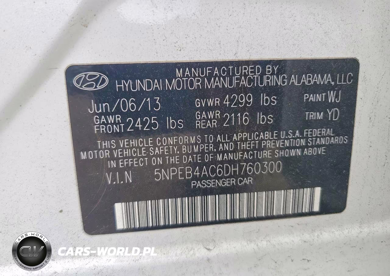 2013 Hyundai Sonata Gls VIN:5NPEB4AC6DH760300 - 12