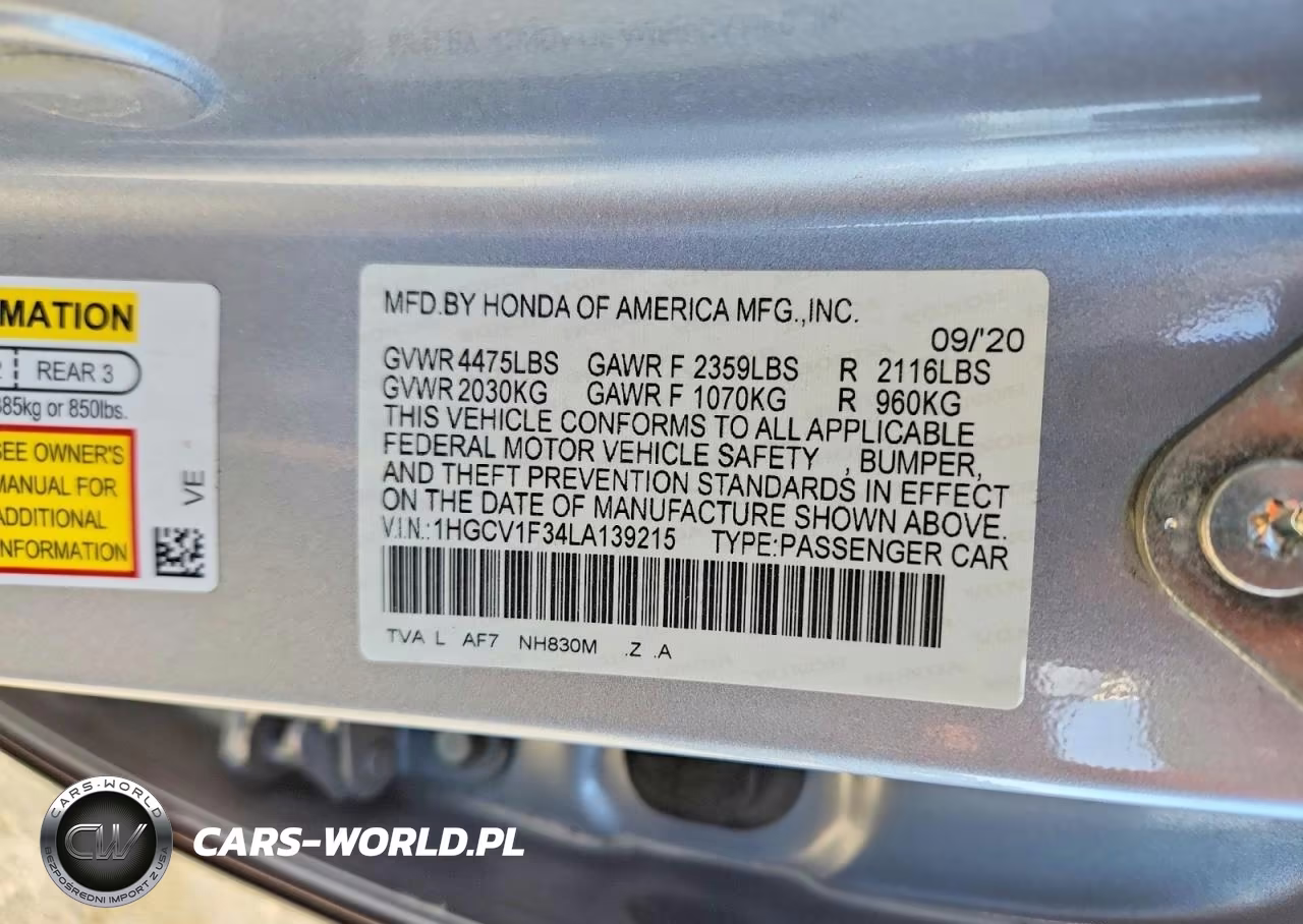 2020 Honda Accord Sport VIN:1HGCV1F34LA139215 - 12