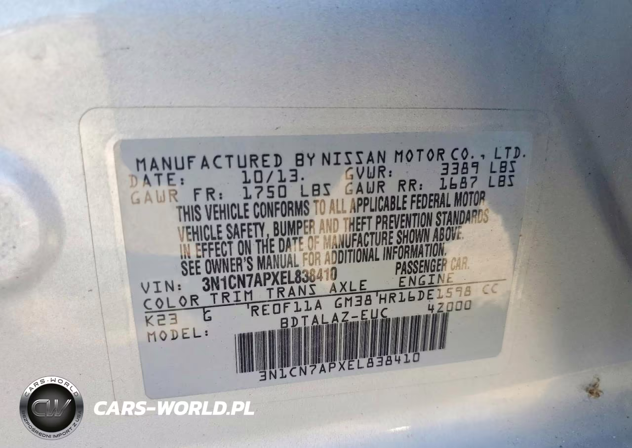 2014 Nissan Versa 1.6 S Plus VIN:3N1CN7APXEL838410 - 12