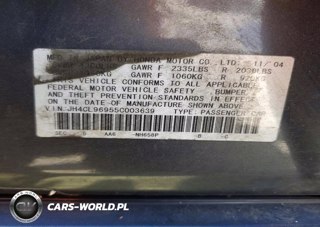 2005 Acura Tsx VIN:JH4CL96955C003639 - 12