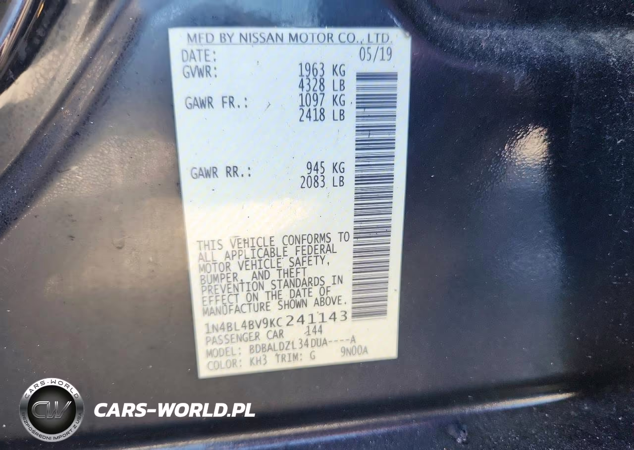 2019 Nissan Altima S VIN:1N4BL4BV9KC241143 - 12